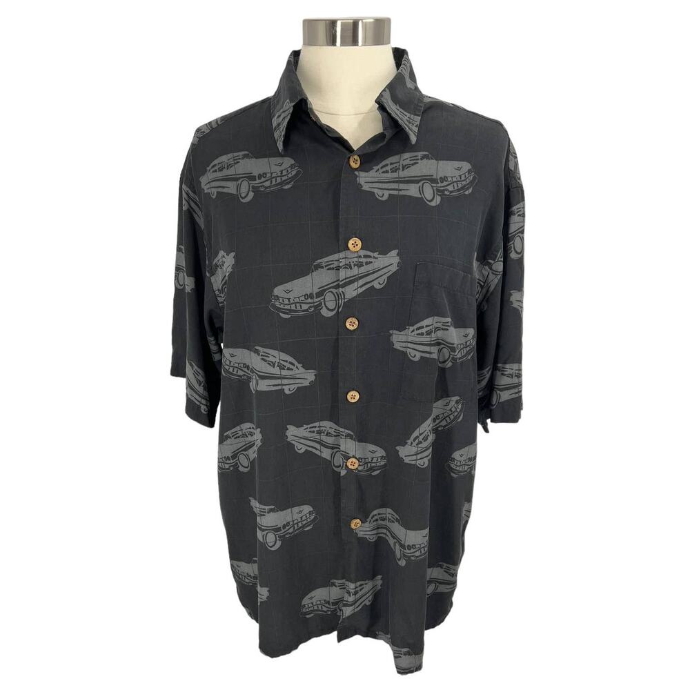 CARIBBEAN Classic Car Design 100% Silk Button Up Large